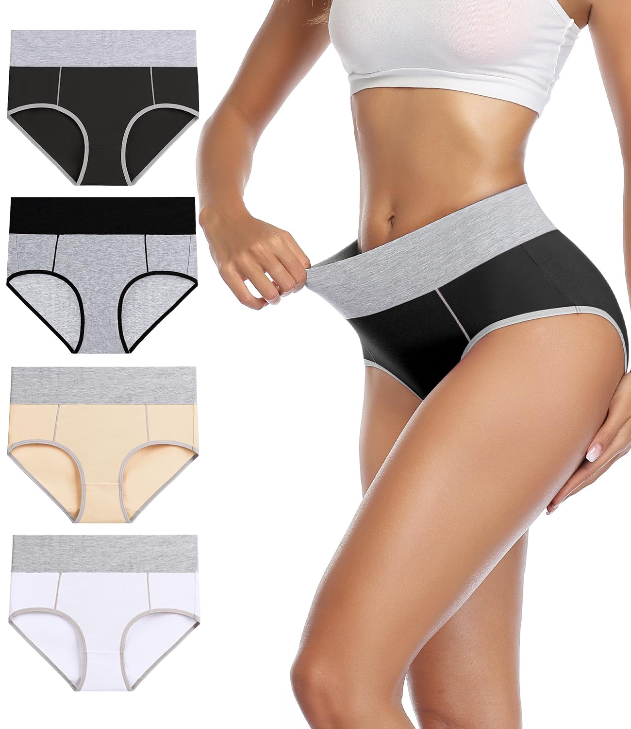wirarpa Women's Cotton Underwear High Waist Breathable Briefs Soft Underpants La