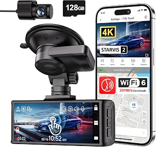 REDTIGER 4K Dash Cam Front and Rear STARVIS 2, 3.18" Touch Screen, 128GB | Voice Control, 5.8GHz 20MB/s WiFi 6, GPS, HDR Night Vision, Emergency Lock, 24H Parking Mode(F7N Touch)