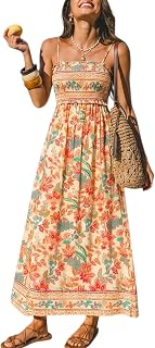 CUPSHE, Women's Summer Floral Smocked Maxi Dress Sleeveless Ruched