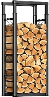 VOUNOT® Log Store Firewood Storage Rack with 9 Adjustable Size, Metal Wood Holder Heavy Duty Retractable Log Stand for Indoor and Outdoor Firewood Storage, Black