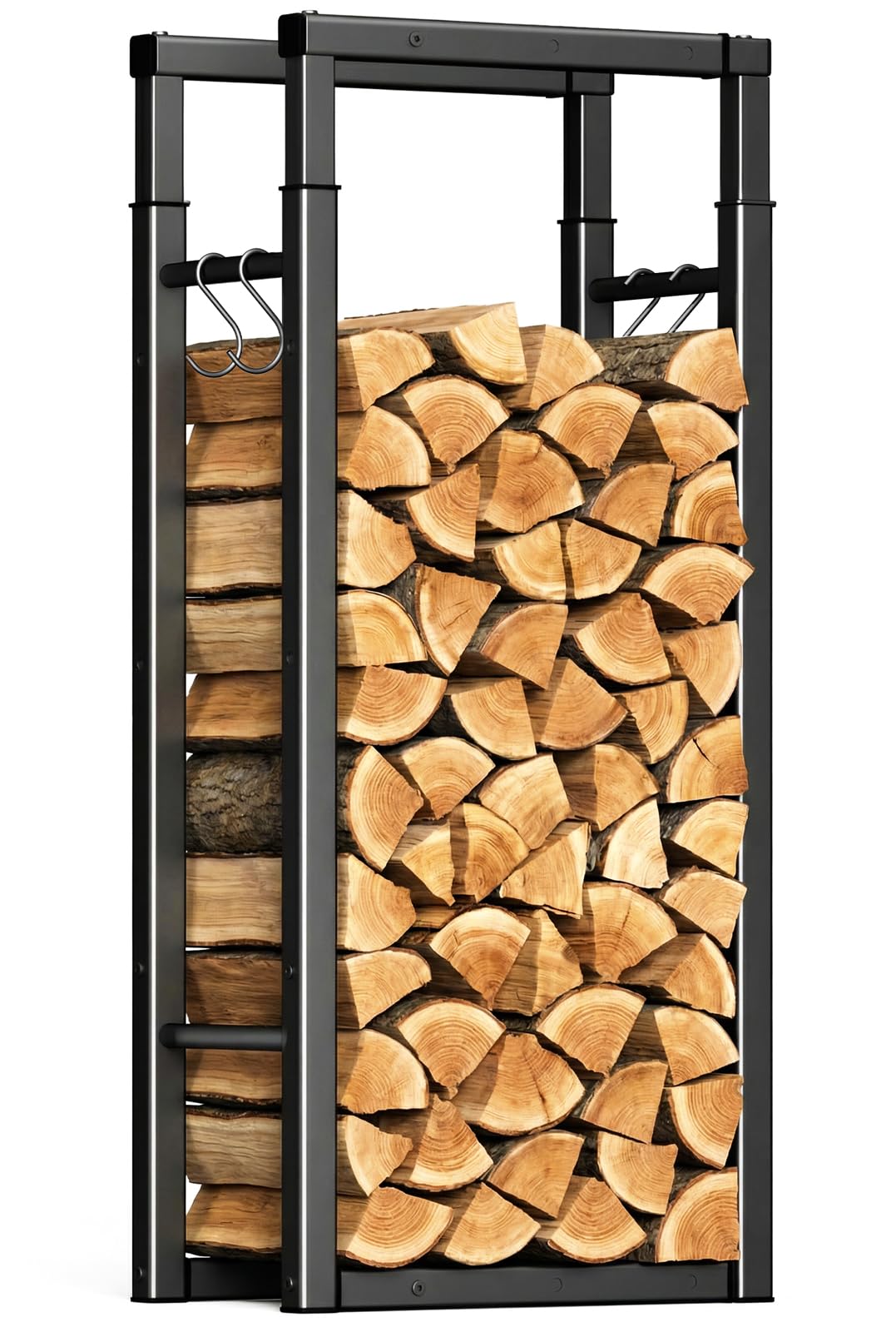 VOUNOT® Log Store Firewood Storage Rack with 9 Adjustable Size, Metal Wood Holde