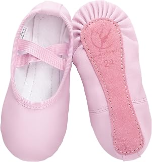 Leather Ballet Shoes Girls Ballet Slippers Dance Shoes with Whole Leather Sole for Children Women Size 22-40 Pink Beige Black