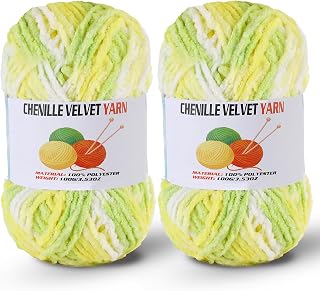2 * 100g/3.5oz Fluffy Chenille Yarn for Crocheting, Chunky Velvet Yarn for Crochet Amigurumi, Used for Making Baby Yarns Blanket, Clothes, Pattern Knitting Creations (Colorful-A)
