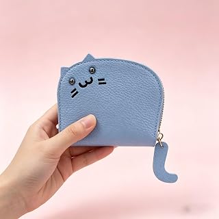 Cedit Card Holder, Accordion Credit Card Holder for Women with 11 Slots, Cute Cat Leather Card Holder, Blue, Cute