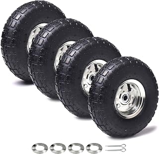 AR-PRO (4 Pack) 10" Pneumatic Tire and Wheel, 4.10/3.50-4, 5/8" Bore | 2.2" Offset Hub, Double-Sealed Bearings, for Hand Trucks, Carts, Wagons & Utility Equipment