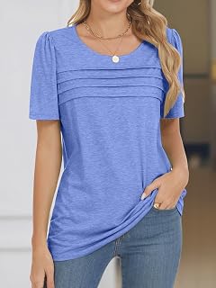 Casual Blouses Women Basic Fashion Short Sleeve T-Shirt Round Neck Loose Cute Tunic Top Pleated Loose Bottom Summer 2025