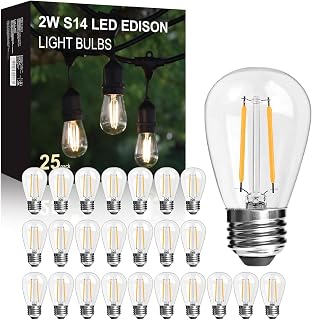 25 Pack 2W S14 LED Glass Bulbs for Outdoor String Lights Replace