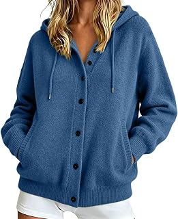 Hoodies for Women UK, Hooded Cardigans Jumpers Tops with Buttons Long Sleeve Oversized Drawstring Lightweight Jumper Casual Jacket for Autumn Winter Daily Wear