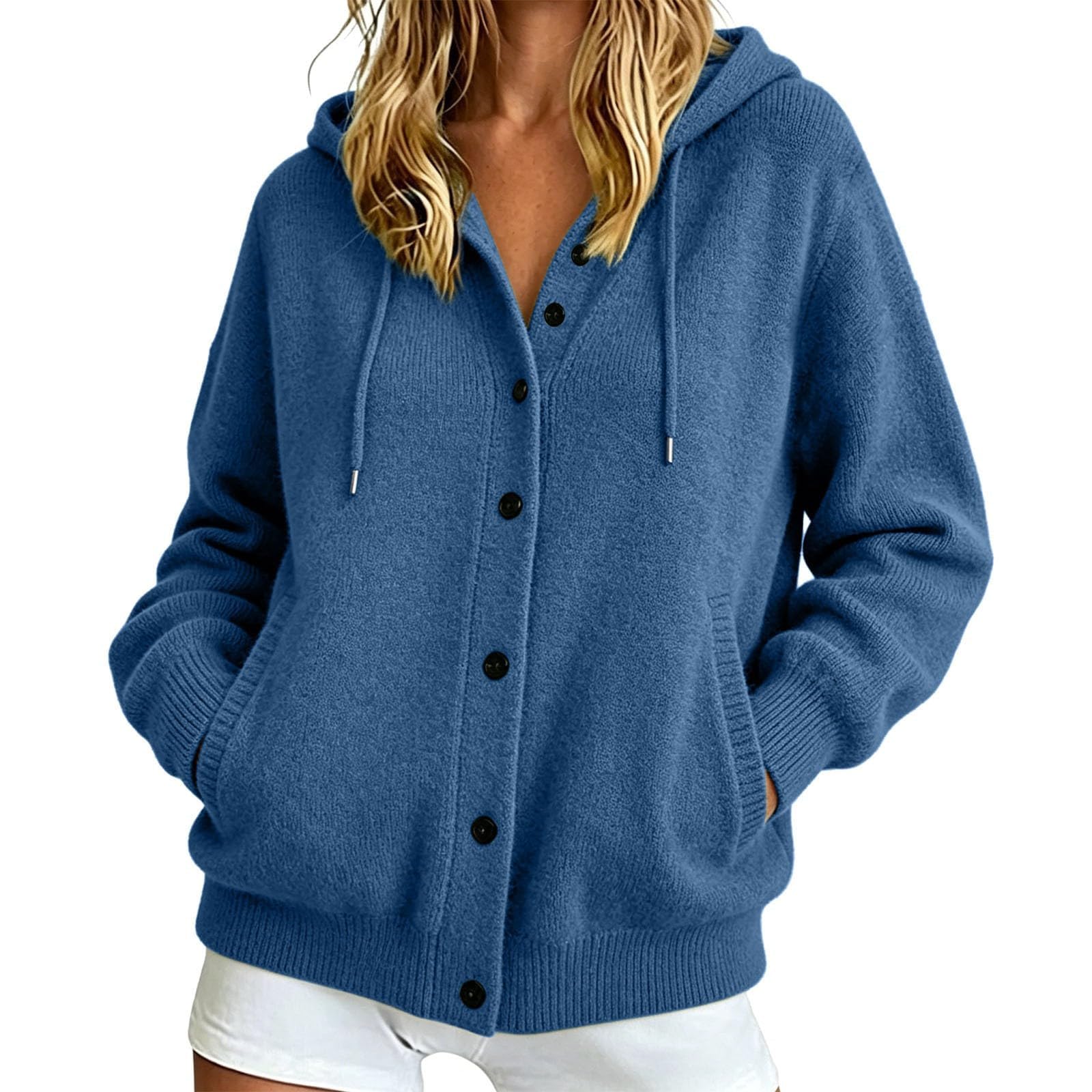 Hoodies for Women UK, Hooded Cardigans Jumpers Tops with Buttons Long Sleeve Ove