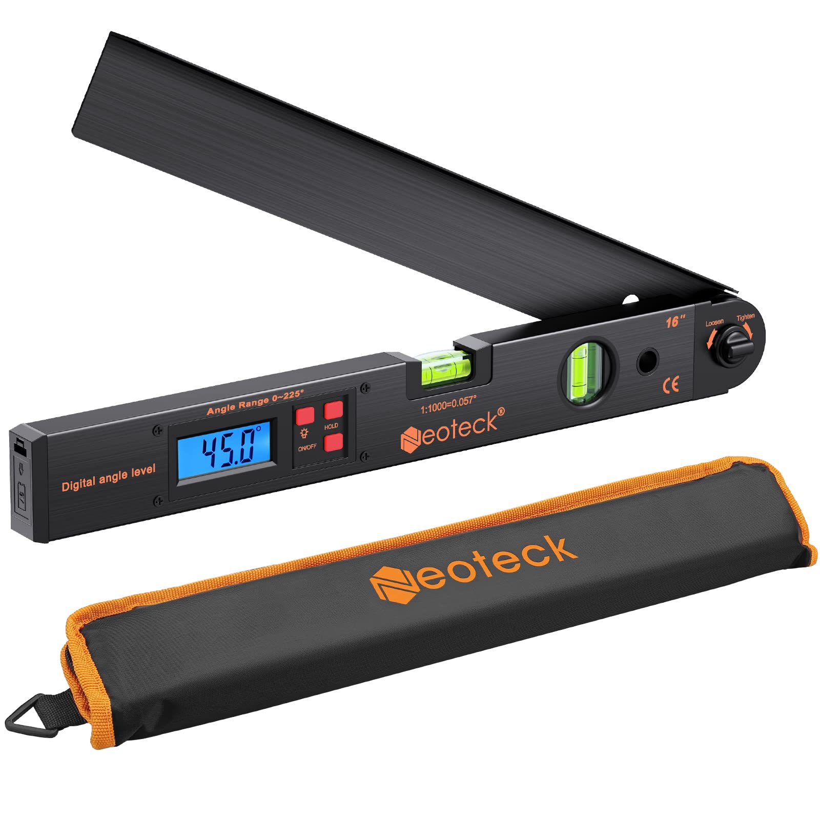 Neoteck 16 inch Digital Angle Finder 225°Aluminum Protractor LCD Backlight | Dig