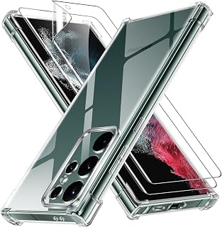Vauki Case for Samsung Galaxy S23 Ultra 5G with 2 HD Clear Hydrogel Soft Screen Protector Film and 1 Applicator, TPU Bumper Transparent Case, [Built-in Air Cushion] Shockproof Cover, Transparent