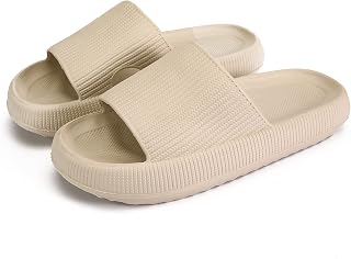 Cloud Slippers for Women Men Non-Slip Thick Sole Shower Slippers Quick Dry Bath Sandals Beige