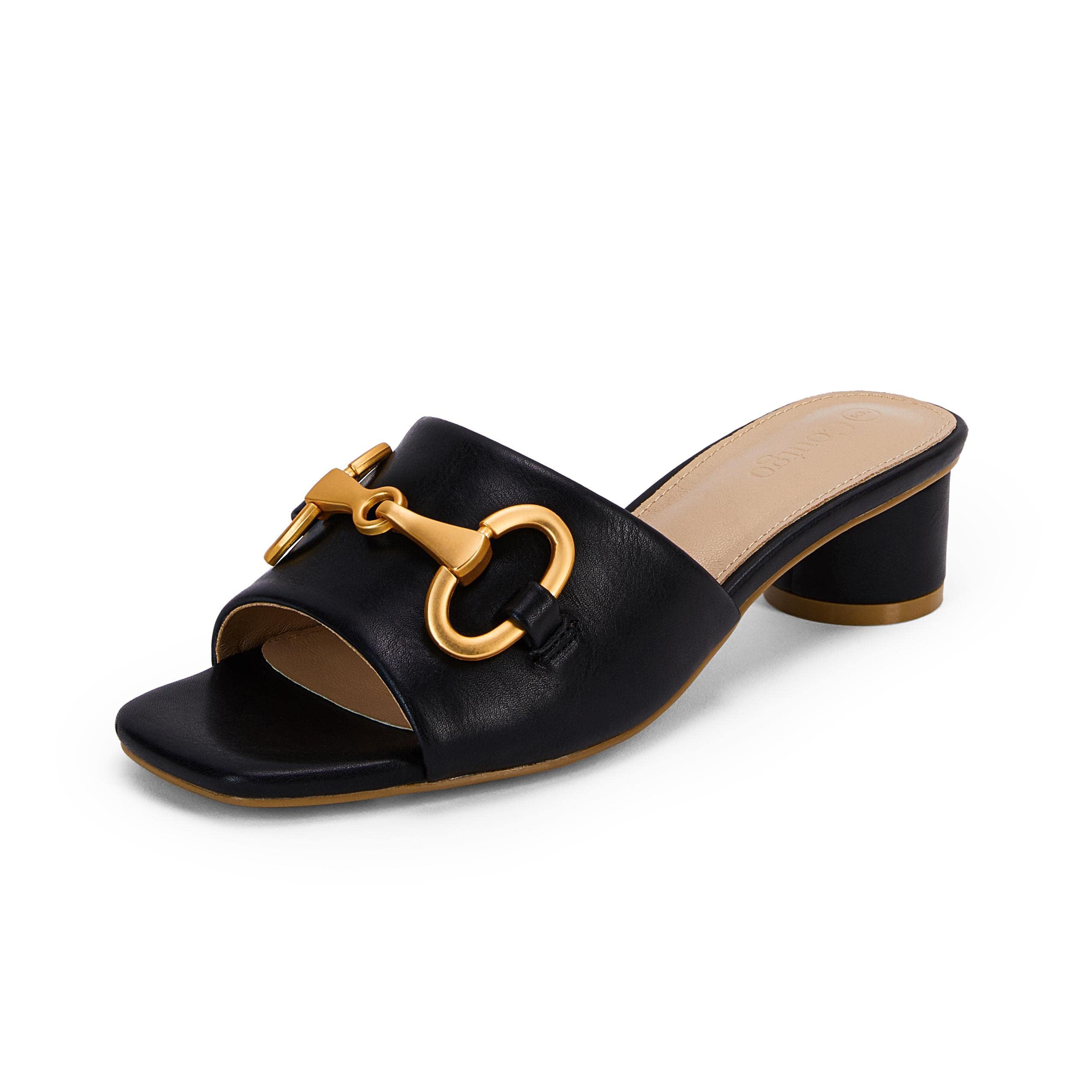 Coutgo Womens Heeled Slides Sandals Square Open Toe Slip on Comfortable Kitten B