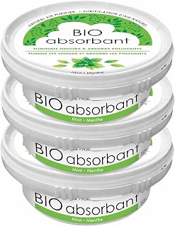 ATTITUDE Bio Absorbant Air Purifier with Activated Carbon Freshener, Made in Canada, Odor Remover, Plant and Mineral-Based, Vegan, Mint, 227 grams (Pack of 3)