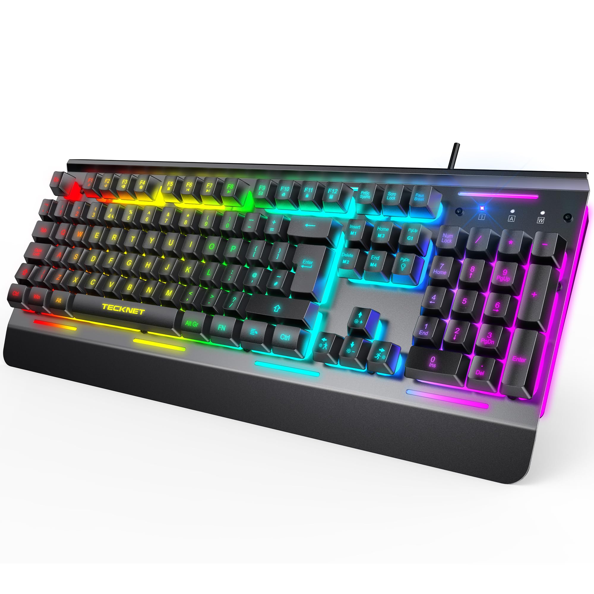 TECKNET RGB Gaming Keyboard UK Layout with 15-Zone RGB Illumination | USB Wired 