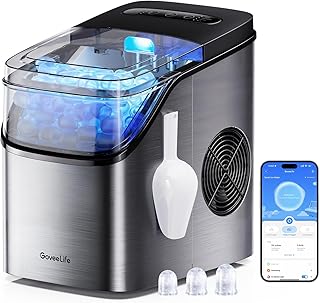 GoveeLife Smart Ice Maker, 9 Ice Cubes in 6 Mins 3 Sizes, 26lbs/Day, Silver | Countertop Ice Maker with App & Voice Control, Self Cleaning, RGB Lights, Portable Ice Machine with Scoop for Kitchen, Party