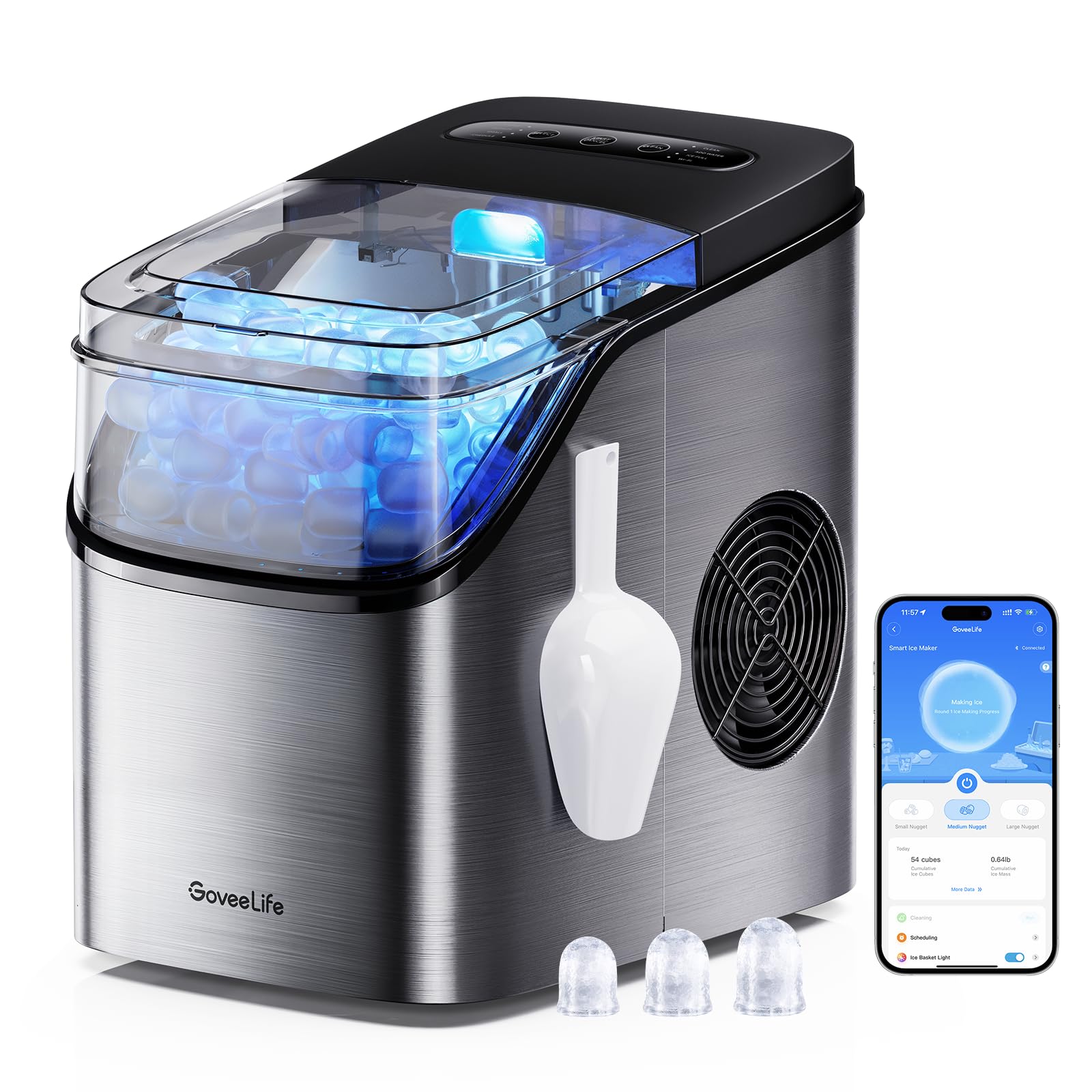 GoveeLife Smart Ice Maker, 9 Ice Cubes in 6 Mins 3 Sizes, 26lbs/Day, Silver | Co