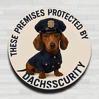 These Premises Protected by Dachsscurity, Vintage and Rustic Round Aluminum Sign for Wall, 20 cm for Gifts and Indoor and Outdoor Home, Office, Cafe and Farmhouse Decoration