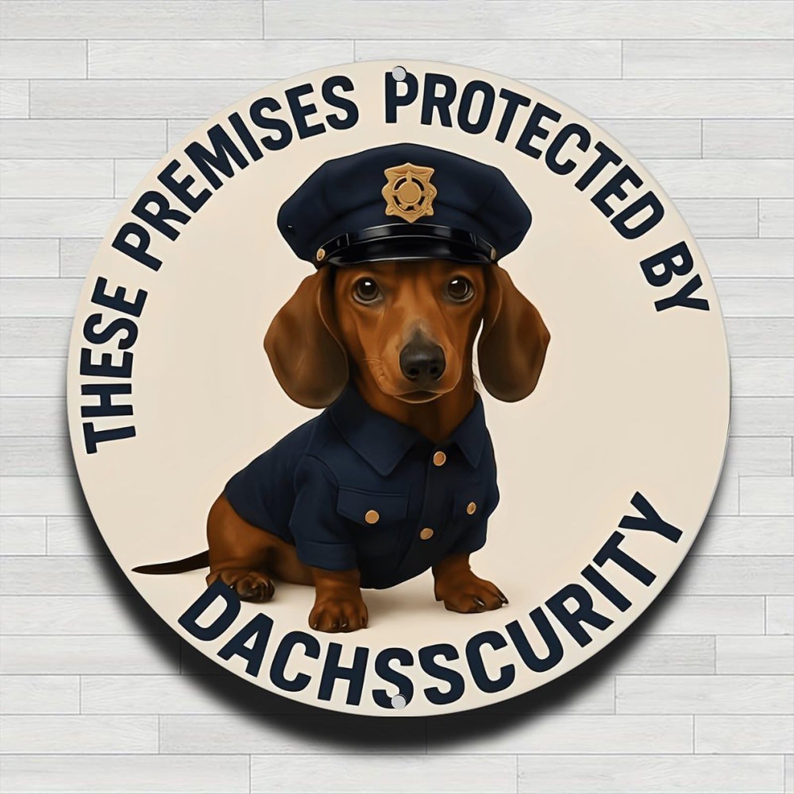 These Premises Protected by Dachsscurity, Vintage and Rustic Round Aluminum Sign