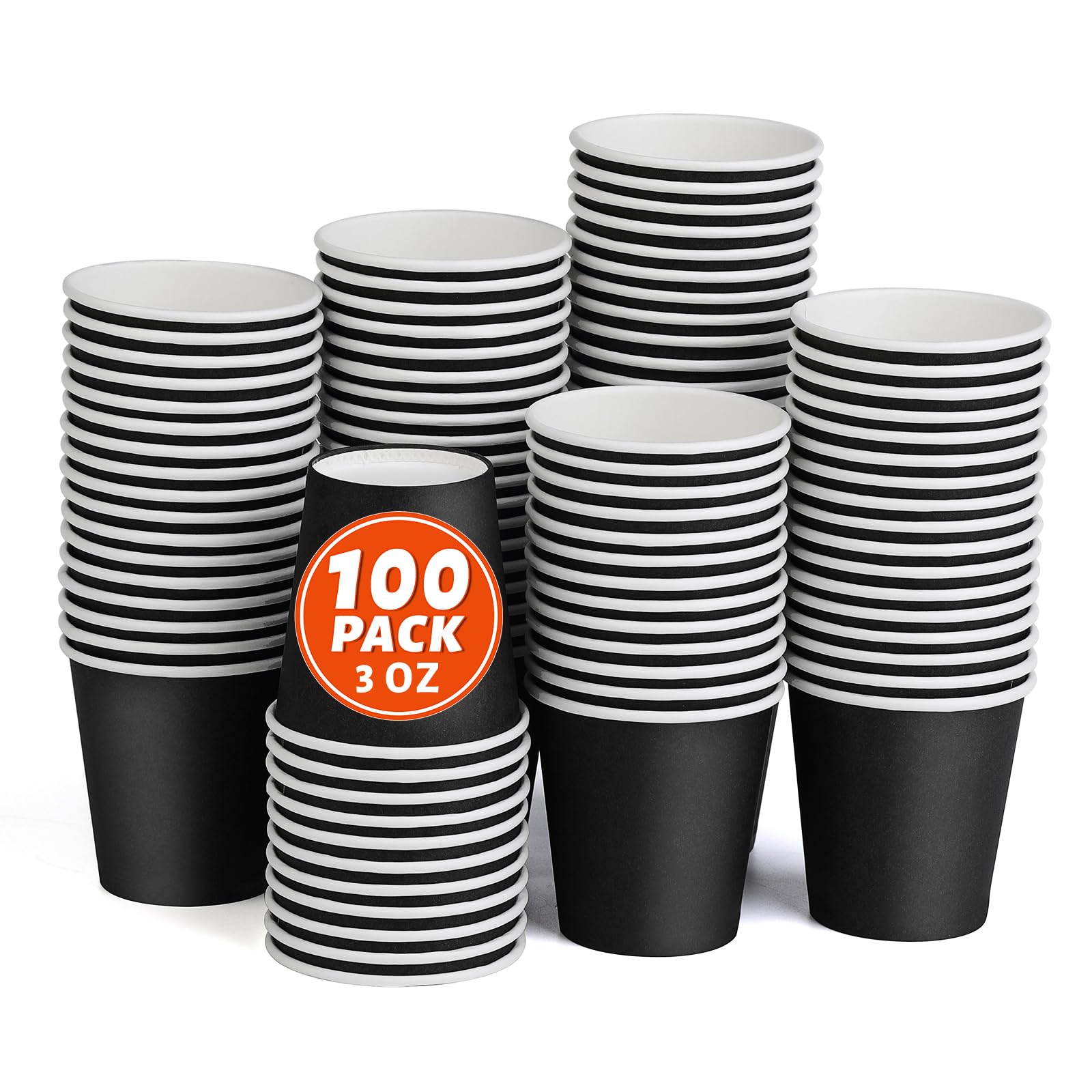 100 Pack 3oz Black Paper Cups for Bathroom
