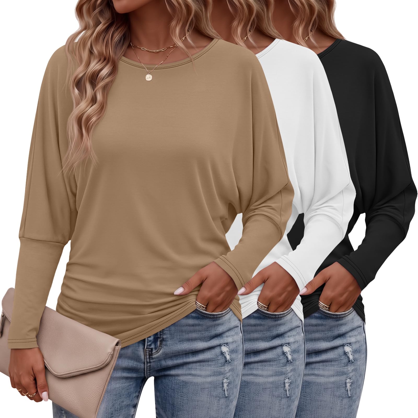 3 Pack Women's Dolman Sleeve Tops
