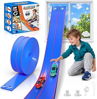 TAEMVV Flexible Race Track for Kids, 15 Ft Dual Car Track Set, Royal Blue | Compatible with Hot Wheels 1/64 Diecast Cars, Kids' Play ATVs Track, Reinforced Suction Cup for Boys Girls Ages 3+