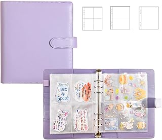 Sticker Binder Organizer with Storage Sleeves,Reusable Stickers Collecting Book Album Holder, A5 Blank Sticker Container Organizer-Purple