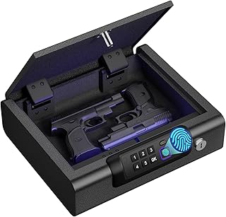 BILLCONCH Gun Safe,Biometric Fingerprint Gun Safe for Handgun Pistol Safes | Fingerprint PIN Key Unlock, Interior Light Lock box with Silent Mode for Bedroom Nightstand