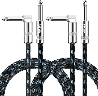 Sovvid 10FT 2 Pack Instrument Cable Electric Guitar Cable Guitar AMP Cord for Bass Guitar Keyboard 1/4 Inch Cable Right Angle Black Blue