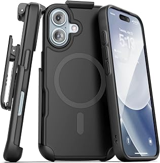 Encased SlimShield for iPhone 16 Belt Clip Case with Phone Holster (Compatible with MagSafe) Matte Black (iPhone 16)