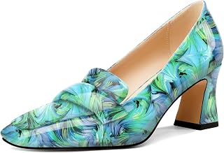 Castamere Women's Chunky Mid Width Square Heel Pointed Pumps Slip-on Office Dress Loafers Shoes 7CM Heels