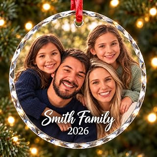 Personalized Christmas Ornaments 2026, Custom Photo Crystal Tree Ornament | Made in USA, Ships Next Day, Picture Ornament for Family, Couples, Pets, First Christmas Gift, Christmas Tree Decor