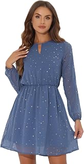 Allegra K Women's Metallic Star Print V-Neck Choker Party Dress