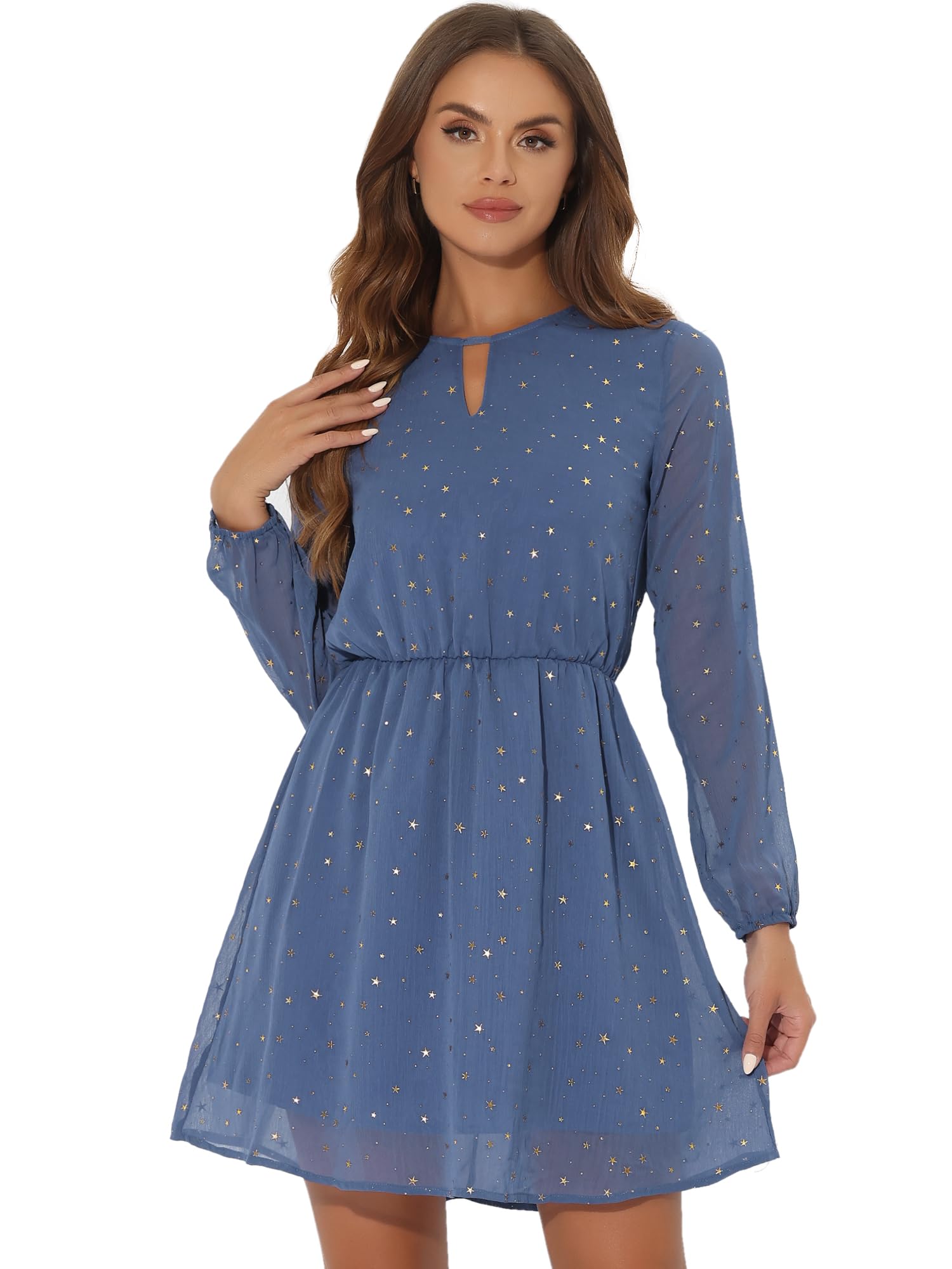 Allegra K Women's Metallic Star Print V-Neck Choker Party Dress