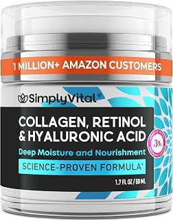 SimplyVital Face Moisturizer Retinol Collagen Hyaluronic Acid Cream 1.7 oz | Anti-Aging, Moisturizer Face Cream for Women & Men, Visibly Firming, Hydrating Neck Care, Day & Night Skin Care, Silky Feel