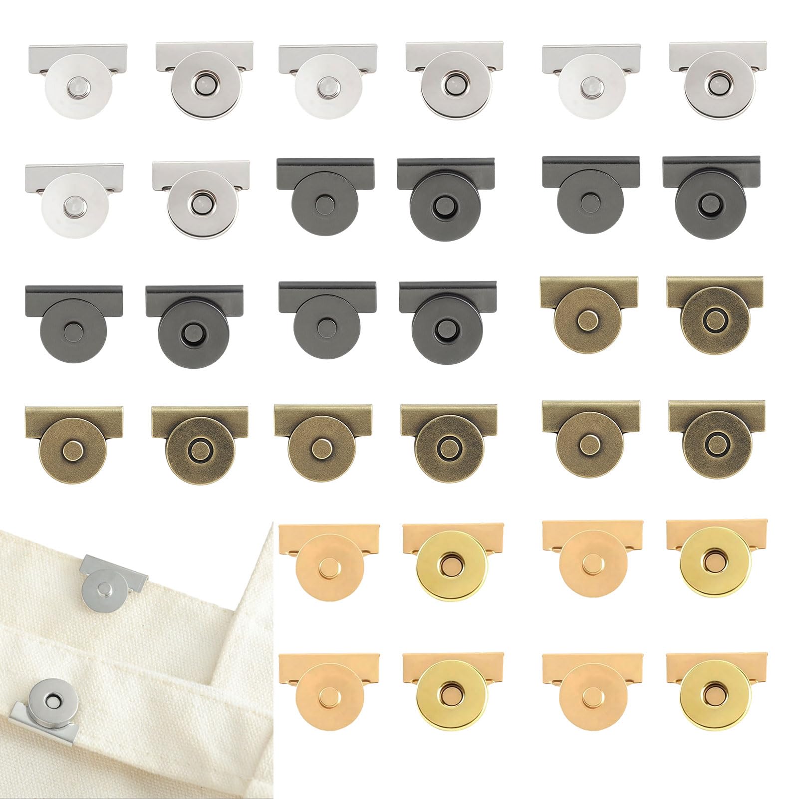 16 Pcs Magnetic Snap Fasteners for Bags, Seamless Snap Fasteners, Metal Snaps fo