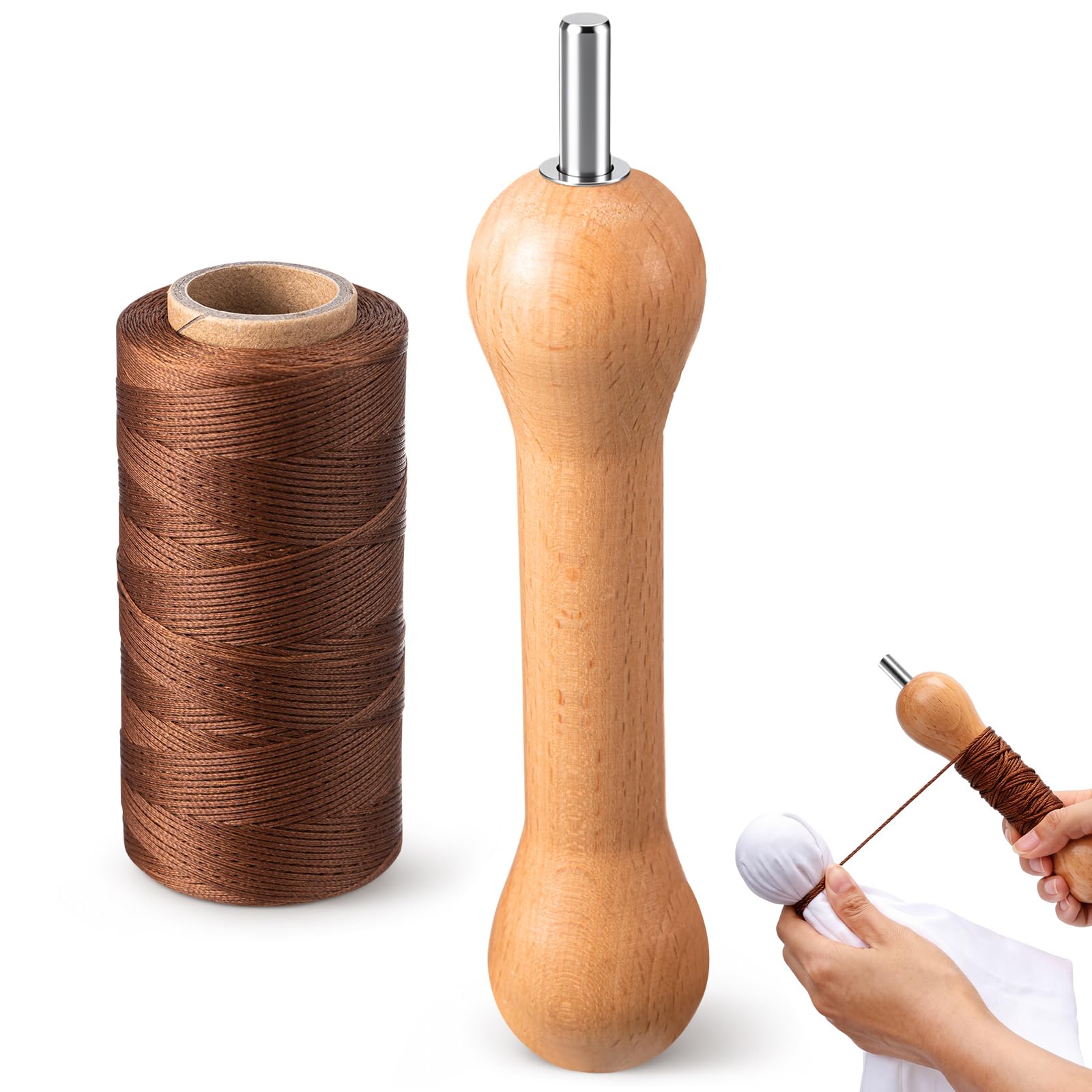 Wavwavw 2 Pcs Tie Dye Sinew Puller and 295 Yard Waxed Thread, Brown Thread | Woo