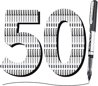 EYEYE 50 Pack Black Rollerball Pens 0.7mm Medium Point Quick Dry Liquid Ink Fine Smooth Tip for Journaling, Note Taking, Office and School Supplies