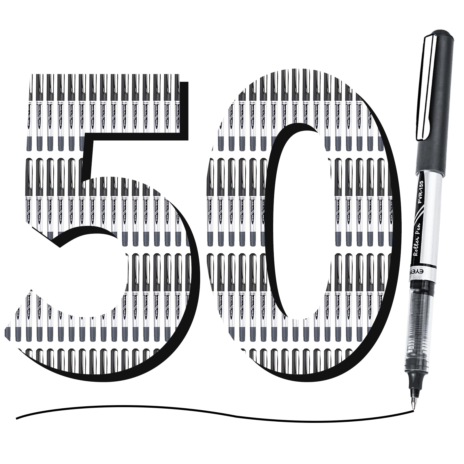 EYEYE 50 Pack Black Rollerball Pens 0.7mm Medium Point Quick Dry Liquid Ink Fine