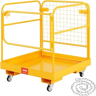 VEVOR Forklift Man Basket, 36 x 36 Inches Safety Cage Work Platform | 1200 lbs Load Capacity, Collapsible, 4 Wheels, Device Chain Included, For Aerial Work Lifting Loader