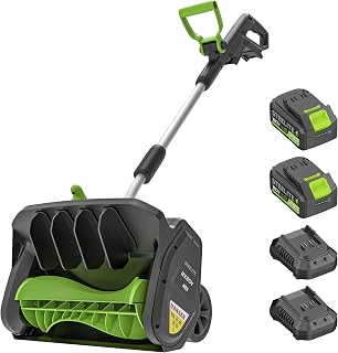 Electric Snow Shovel 2x20V Cordless 17in 1200W Brushless | 2 Batteries & 2 Chargers, 17in Width, 8in Depth, 23ft Throw, ±30° Chute, Wheel-Assisted, 15.2 lbs