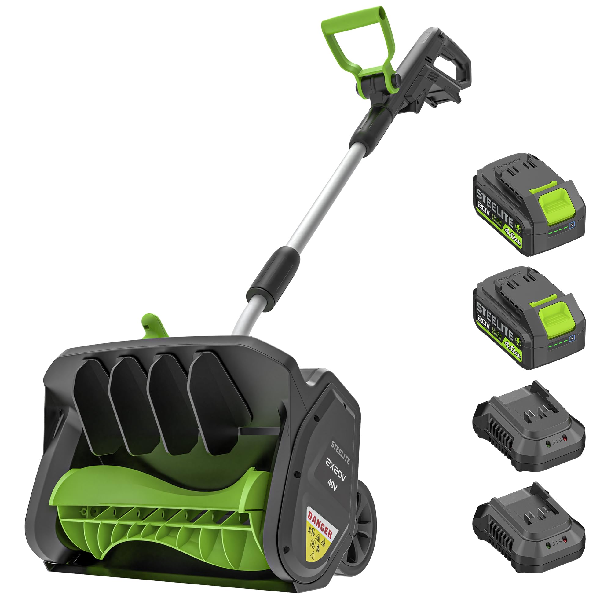 Electric Snow Shovel 2x20V Cordless 17in 1200W Brushless | 2 Batteries & 2 Charg