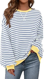 PRETTYGARDEN Womens Striped Oversized Sweatshirt Lightweight Fall Clothes