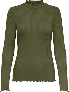 JdY JDYFRANSISKA Women's Thin Long Sleeve Shirt Basic Crew Neck Stand-Up Collar Long Sleeve Stretch Top