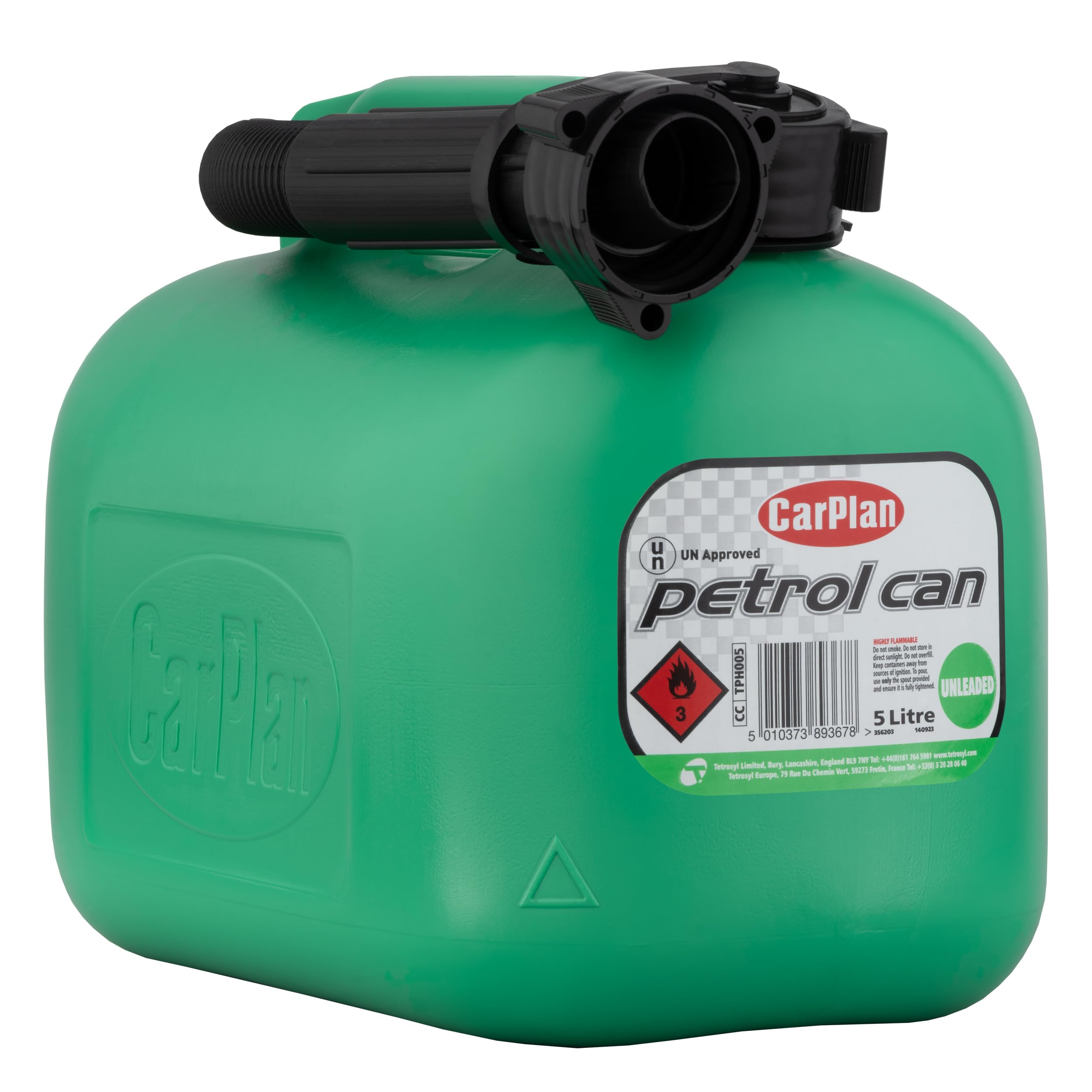 CarPlan TPH005 5L Fuel Can, Unleaded Petrol (Green) | Unleaded Petrol (Green)