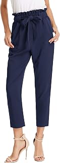 GRACE KARIN Women's Cropped Paperbag Waist Pants with Pockets