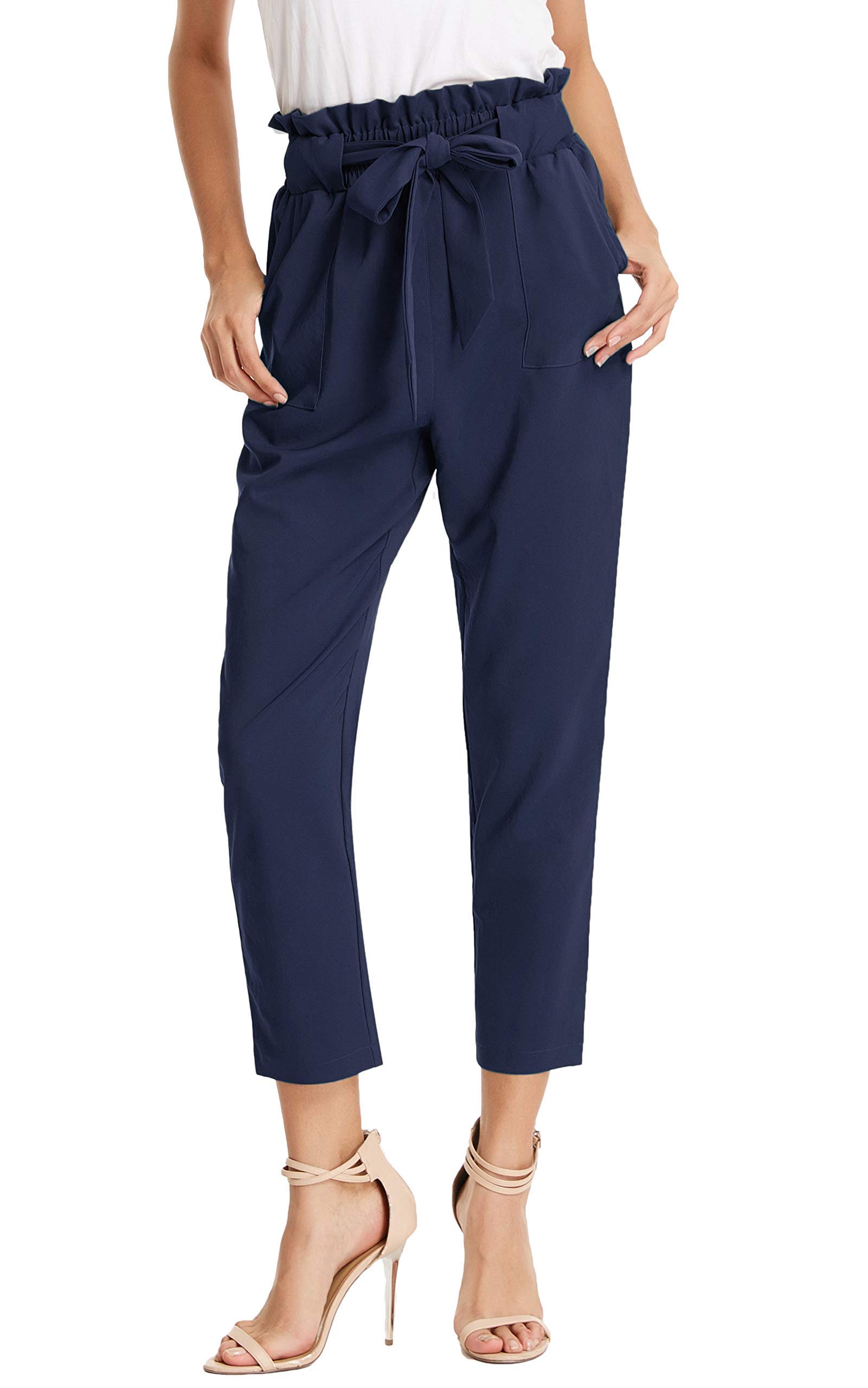 GRACE KARIN Women's Cropped Paperbag Waist Pants with Pockets