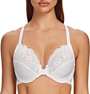 MELENECA Women's Front Closure Plus Size Underwire Racerback Bra