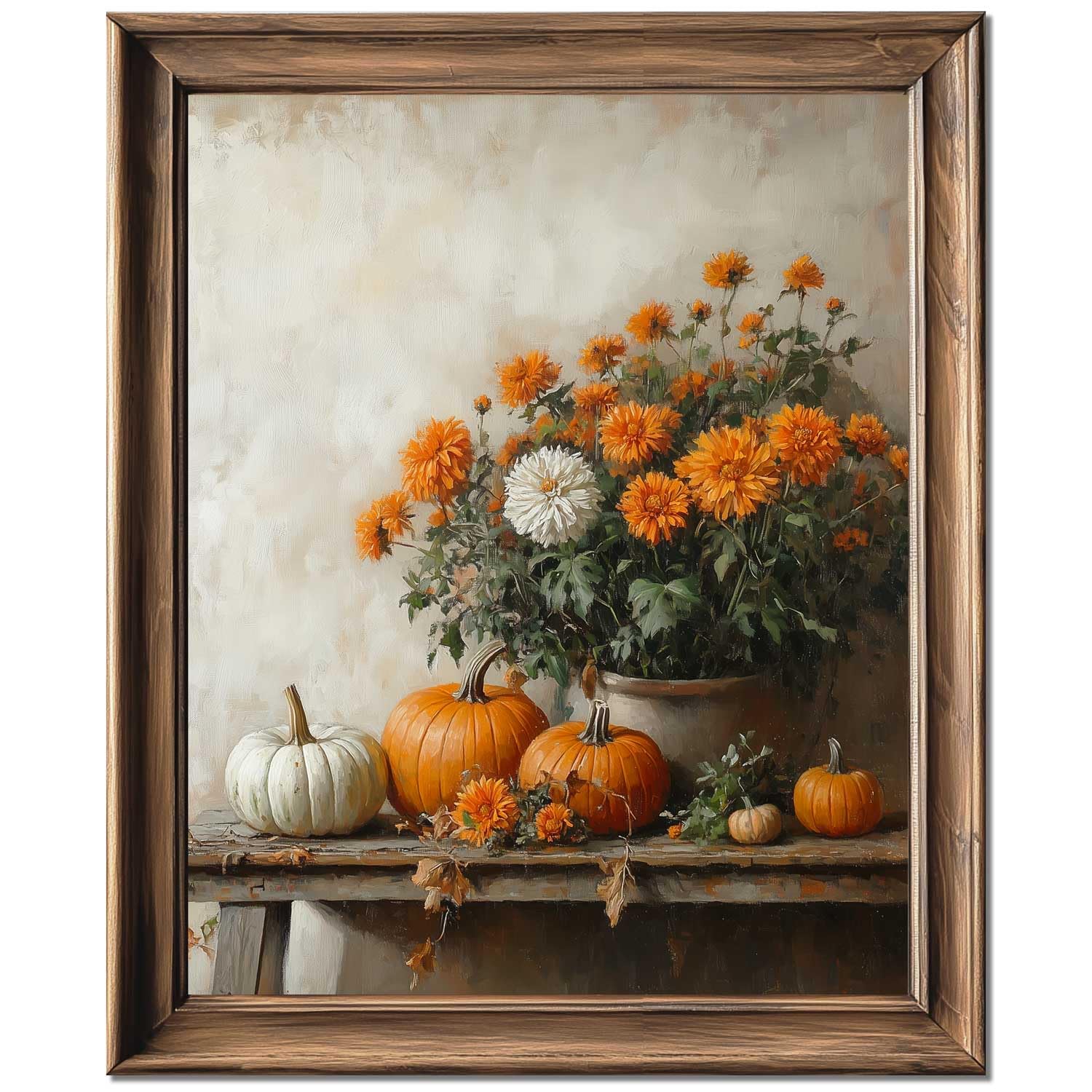 Vintage Fall Wall Art Pumpkin Print, Rustic Halloween Thanksgiving Decor with Or