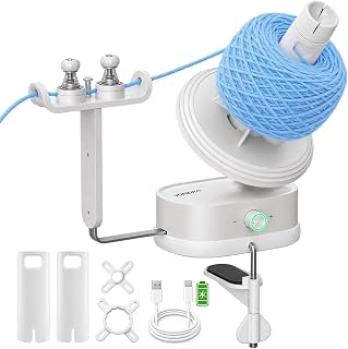 Electric Yarn Winder, Auto Yarn Ball Winder 15oz Large Capacity for Crocheting with Stepless Speed & Dual-Spring Tension, USB Rechargeable Cordless Yarn Cake Winder Yarn Spinner for Crochet Lovers
